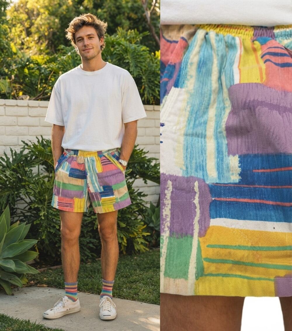 Vintage Jam's World Abstract Brushstroke Cotton Pull-On Shorts Vibe Art Print SM